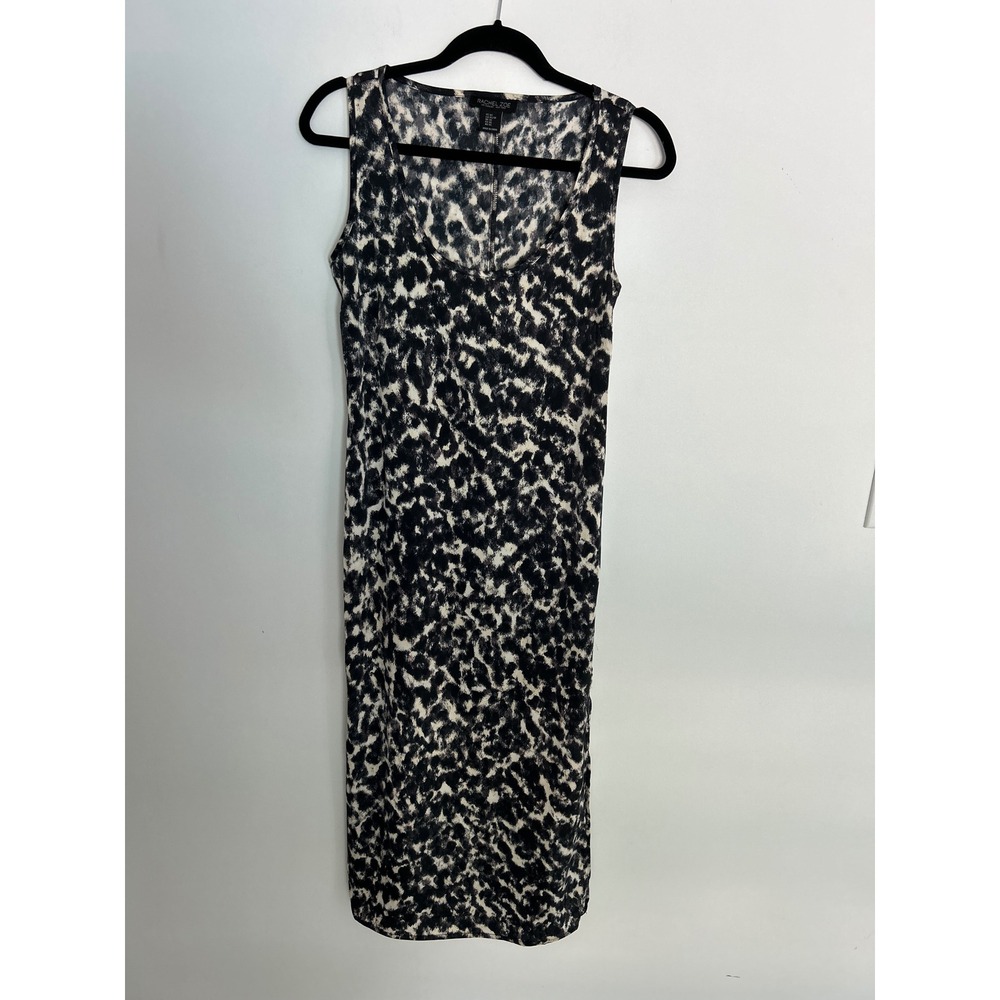 Rachel Zoe Womens XS Black White Animal Print Sleeveless Scoop Neck Midi Dress
